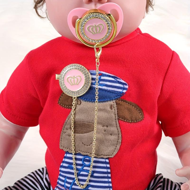 Pink Crown Baby Pacifier Clip Set