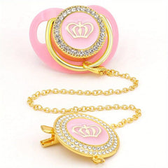 Pink Crown Baby Pacifier Clip Set