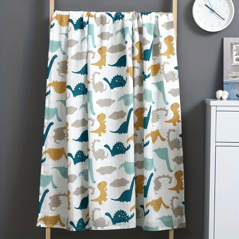 Dino Print Baby Swaddle Blanket Soft Cotton Muslin
