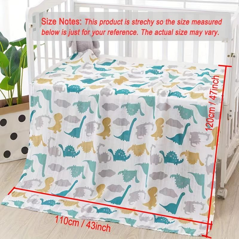 Dino Print Baby Swaddle Blanket Soft Cotton Muslin