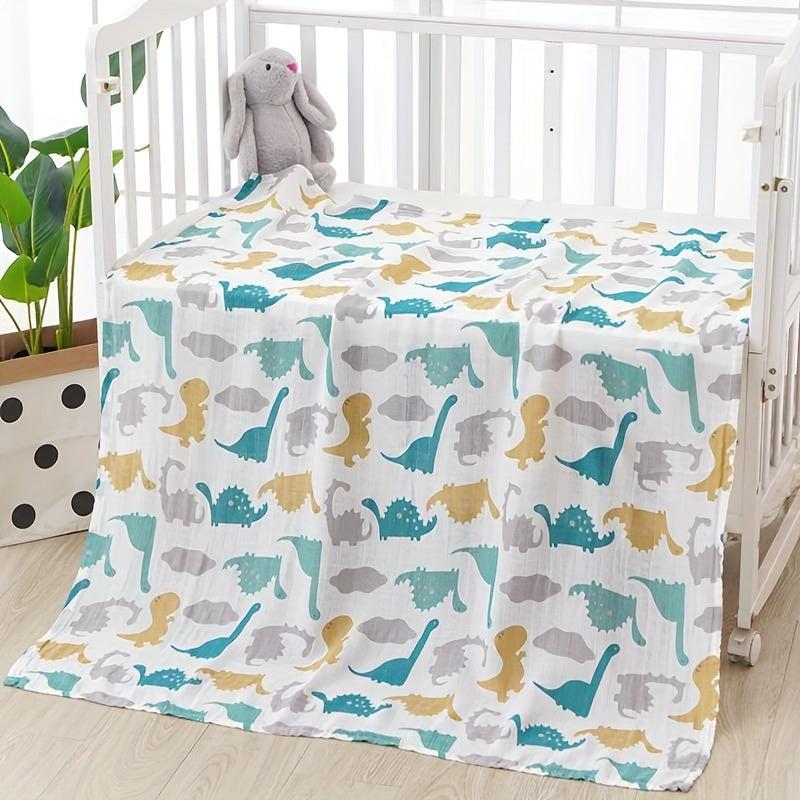 Dino Print Baby Swaddle Blanket Soft Cotton Muslin