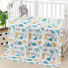 Dino Print Baby Swaddle Blanket Soft Cotton Muslin
