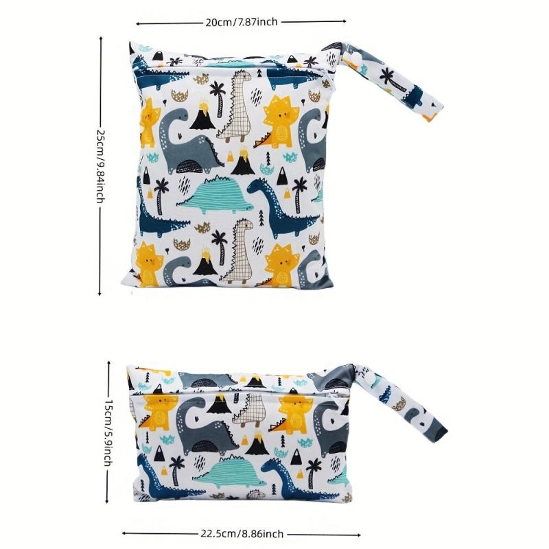 2 Pcs Dinosaur Print Wet Dry Diaper Bags for Baby Cloth Diapers