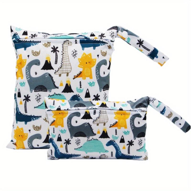 2 Pcs Dinosaur Print Wet Dry Diaper Bags for Baby Cloth Diapers