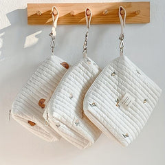 Embroidery Baby Diaper Bag Cotton Portable Zipper Nappy Caddy Organizer