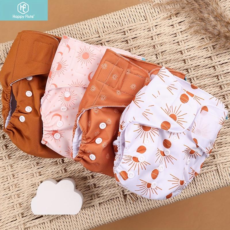 Happyflute 4 Piece Reusable Cloth Diapers Washable Adjustable for 3 15kg Babies