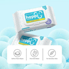 Hoppi Baby Wipes 80ct X 3 Packs Sensitive Skin Water Wipes Unscented Thick 50gsm