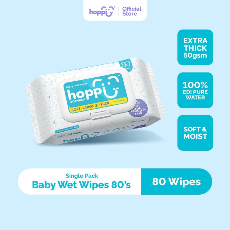Hoppi Baby Wipes 80ct X 3 Packs Sensitive Skin Water Wipes Unscented Thick 50gsm