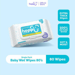 Hoppi Baby Wipes 80ct X 3 Packs Sensitive Skin Water Wipes Unscented Thick 50gsm