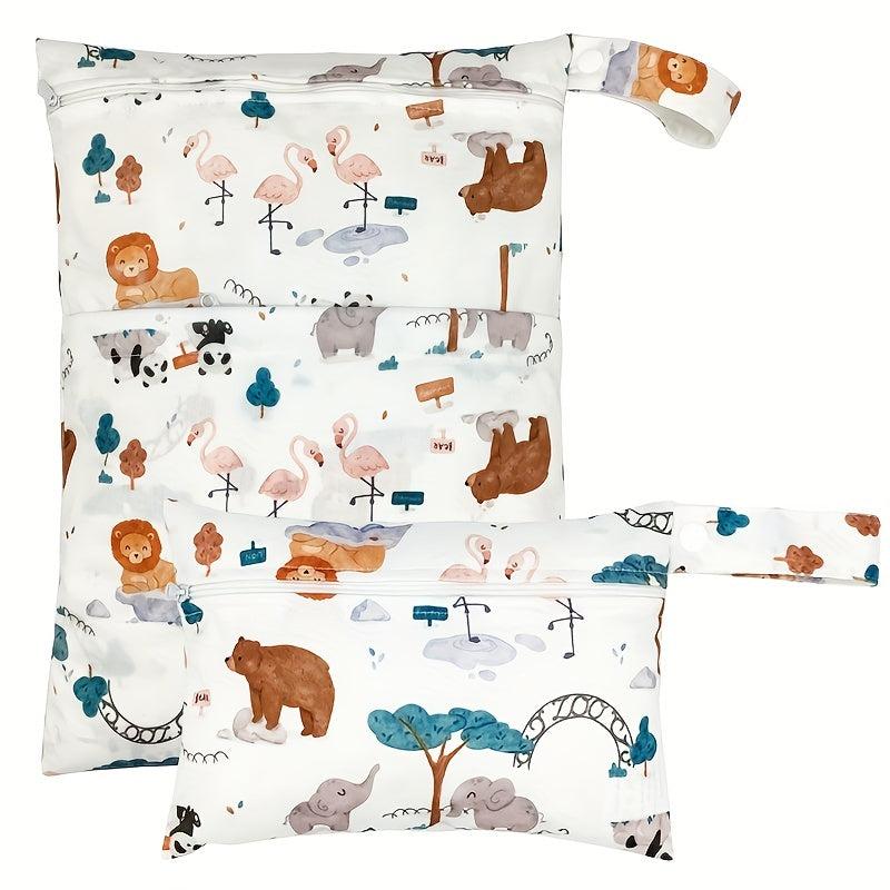 2pcs Pattern Wet Dry Bag Waterproof Reusable Diaper Storage Bag