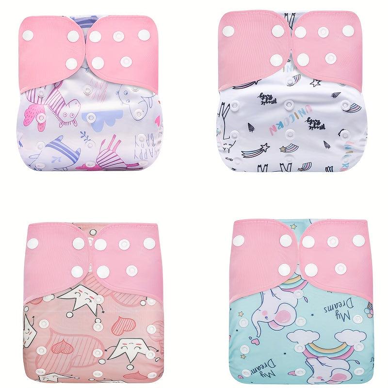 4pcs Reusable Cloth Diapers Girls Boys Washable Nappy Microfiber Inserts