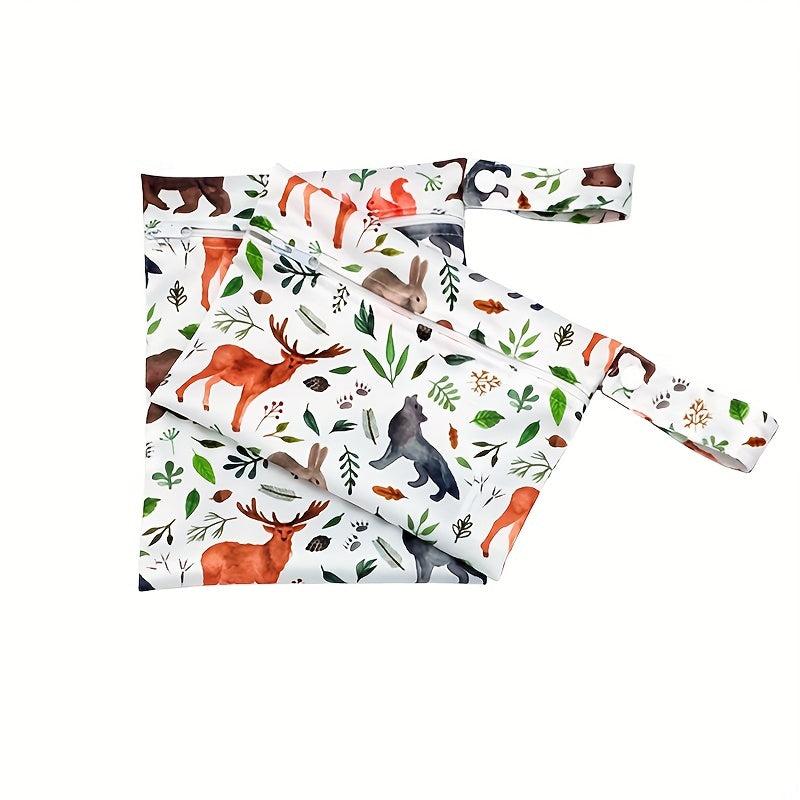 2pcs Bear & Deer Print Waterproof Diaper Bag for Travel & Storage