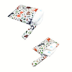2pcs Bear & Deer Print Waterproof Diaper Bag for Travel & Storage