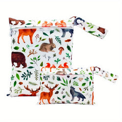 2pcs Bear & Deer Print Waterproof Diaper Bag for Travel & Storage
