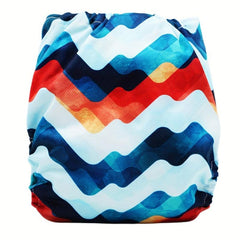 Adjustable Baby Cloth Diaper with Wave Print - One Size Fits All