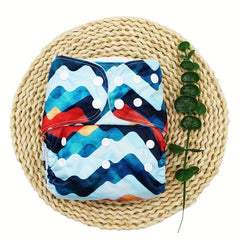 Adjustable Baby Cloth Diaper with Wave Print - One Size Fits All