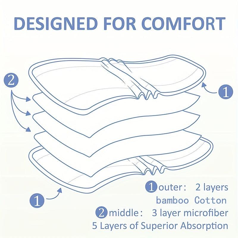 5pcs Bamboo Cotton Cloth Diaper Inserts 5 Layers