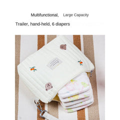 Portable Quilted Stroller Nappy Bags Organizer Olive Bear Embroidery