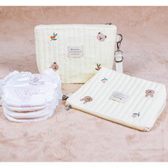 Portable Quilted Stroller Nappy Bags Organizer Olive Bear Embroidery