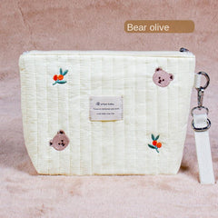 Portable Quilted Stroller Nappy Bags Organizer Olive Bear Embroidery