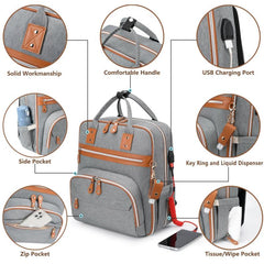 Waterproof Diaper Bag Backpack Large Capacity with Stroller Strap