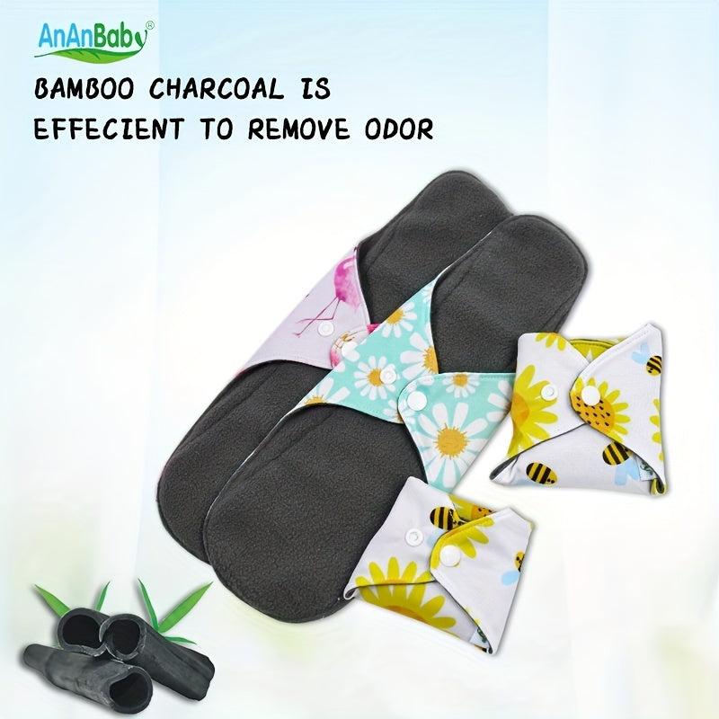 4pcs Reusable Sanitary Pads Women's Washable Bamboo Charcoal Care Pads