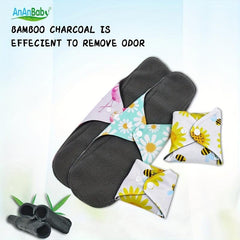 4pcs Reusable Sanitary Pads Women's Washable Bamboo Charcoal Care Pads