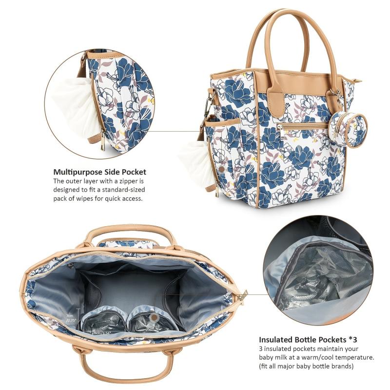Multifunctional Mommy Bag with Printed Pattern for Mother and Baby Travel