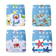 4pcs Reusable Cloth Diapers Adjustable Washable Nappy Inserts Baby Cloth Diaper