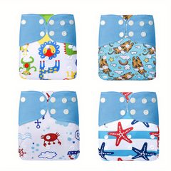 4pcs Reusable Cloth Diapers Adjustable Washable Nappy Inserts Baby Cloth Diaper