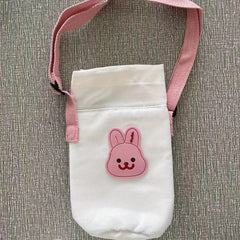 Bear Embroidery Canvas Water Bottle Bag Set for Kids