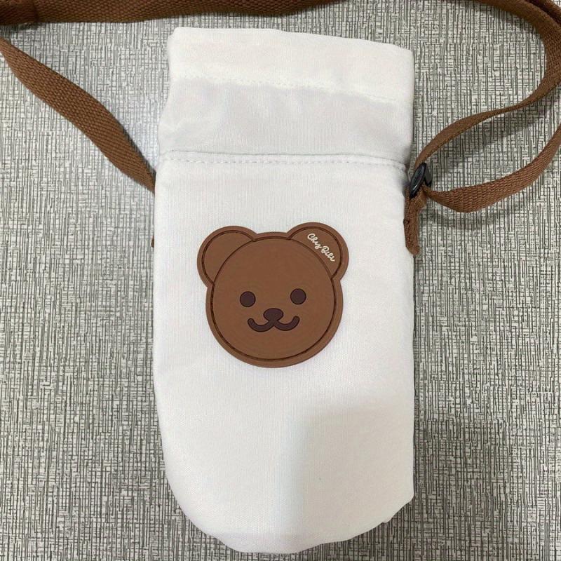 Bear Embroidery Canvas Water Bottle Bag Set for Kids
