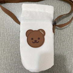 Bear Embroidery Canvas Water Bottle Bag Set for Kids