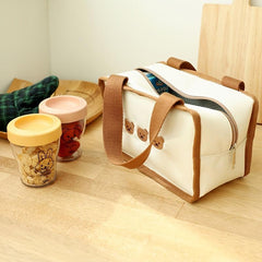 Embroidered Bento Bag with Bear & Rabbit