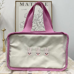 Embroidered Bento Bag with Bear & Rabbit