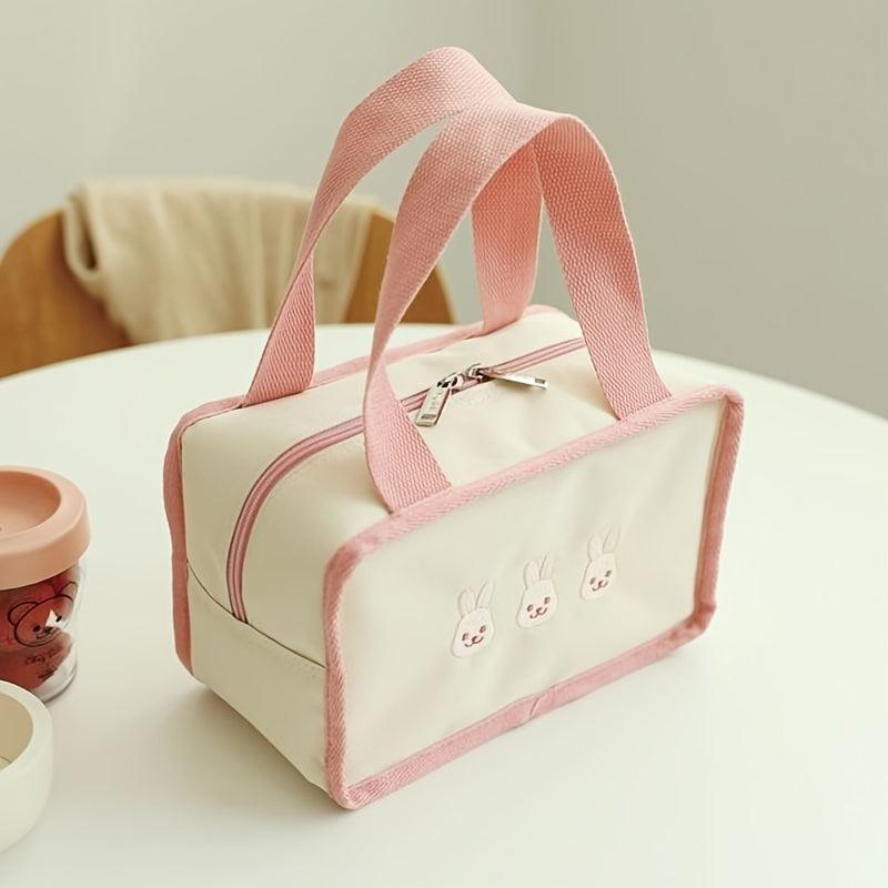 Embroidered Bento Bag with Bear & Rabbit
