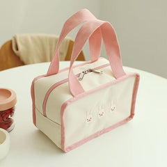 Embroidered Bento Bag with Bear & Rabbit