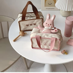 Embroidered Bento Bag with Bear & Rabbit