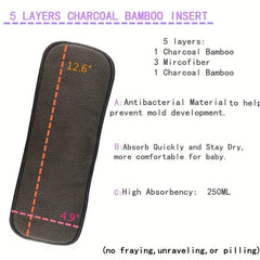 2 PCS 5 Layers Charcoal Bamboo Insert Washable Diaper Insert
