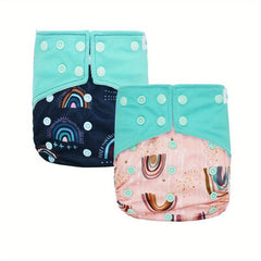 2pcs Eco Cloth Diapers Reusable&Washable Insert Nappy Snap Closure Waterproof