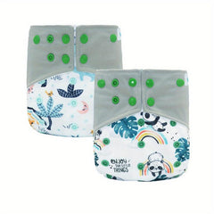 2pcs Eco Cloth Diapers Reusable&Washable Insert Nappy Snap Closure Waterproof