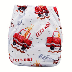 Car And Giraffe Print Baby Cloth Diaper