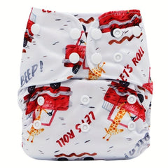 Car And Giraffe Print Baby Cloth Diaper