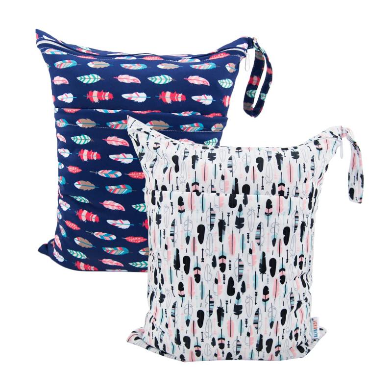 2pcs Wet & Dry Bags Washable Waterproof 2 Zippered Pockets