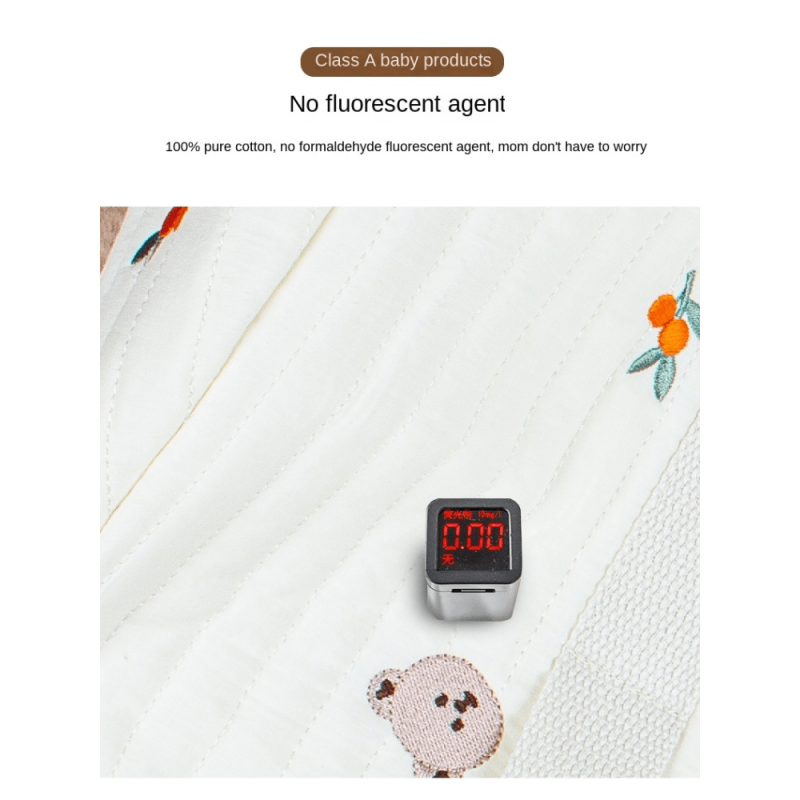 Bear Baby Beige Cotton Fabric Zipper Diaper Bag Embroidery Pattern