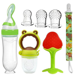 7 Pcs Teether Baby Feeding Set Silicone Spoon Bottle Squeeze Food Dispensing