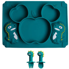 Dino Silicone Dinner Plate Set with Suction Cup, Fork, Spoon