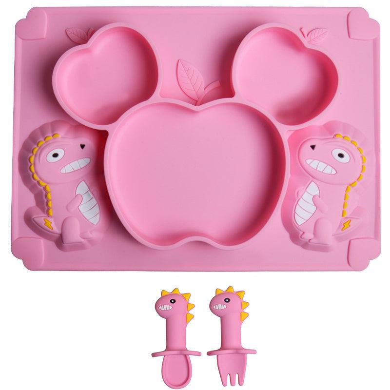 Dino Silicone Dinner Plate Set with Suction Cup, Fork, Spoon