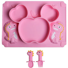 Dino Silicone Dinner Plate Set with Suction Cup, Fork, Spoon