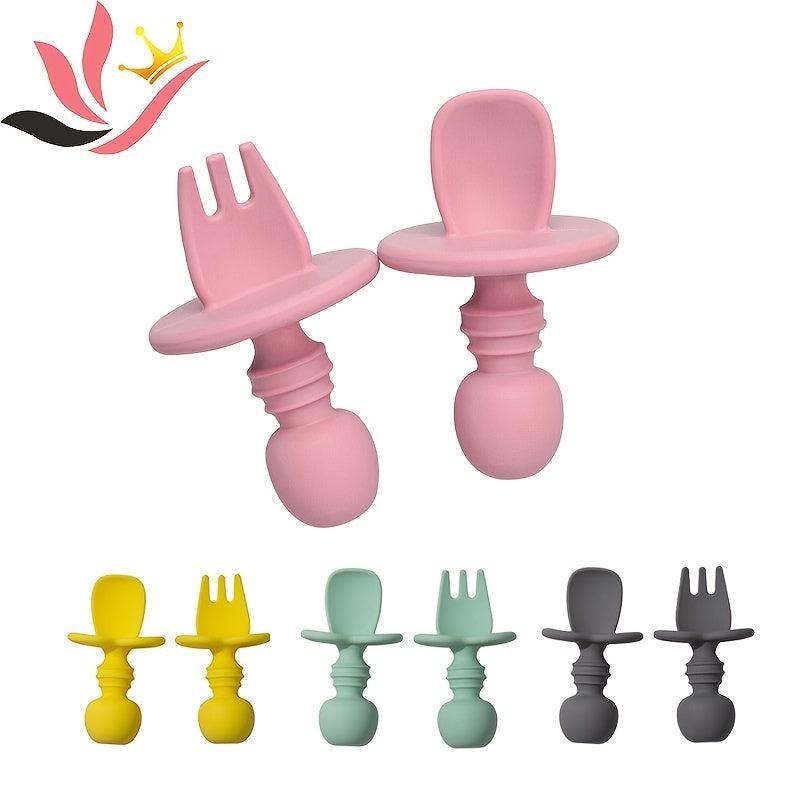 Baby Silicone Fork Spoon Set for Learning to Eat